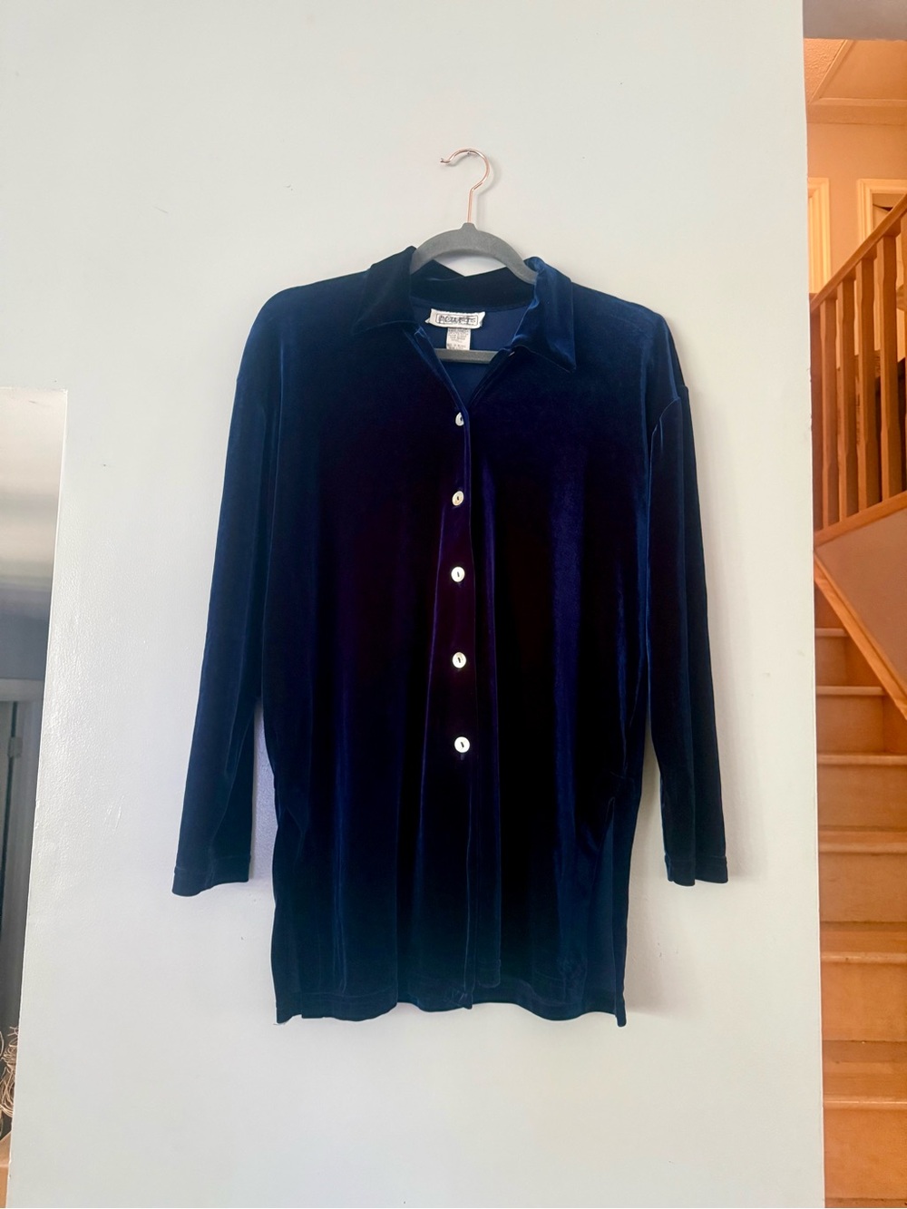 Vintage 90s Impressions of California Navy Blue Velvet Button Up Shirt S